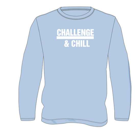 Long Sleeved Challenge & Chill T Shirt-LIGHT BLUE