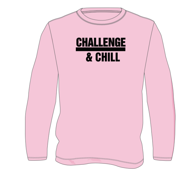 LONG SLEEVED LIGHT PINK CHALLENGE & CHILL T SHIRT